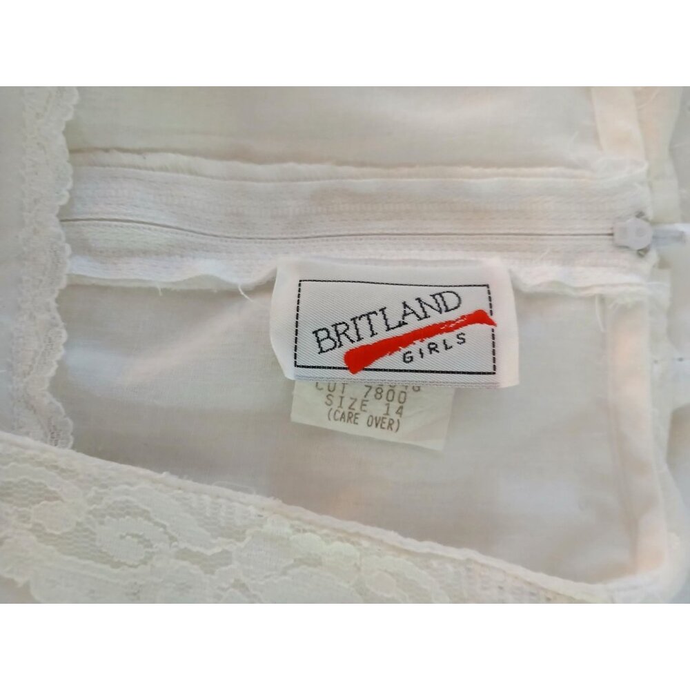 Vintage Britland Girls White Eyelet Lace Dress V Neck Size 14 Prairie Cottage - Picture 10 of 16